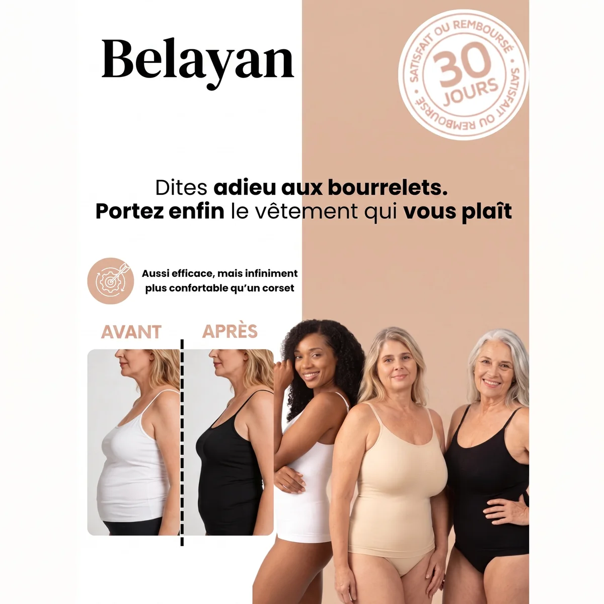 Débardeur gainant Belayan, effet lissant du buste aux hanches